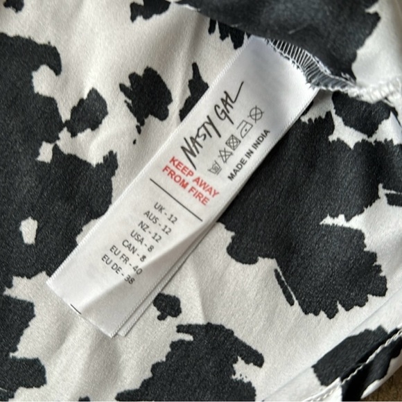 Nasty Gal US 8 satin halter cowl neck backless black white cow print mini dress - Picture 4 of 7